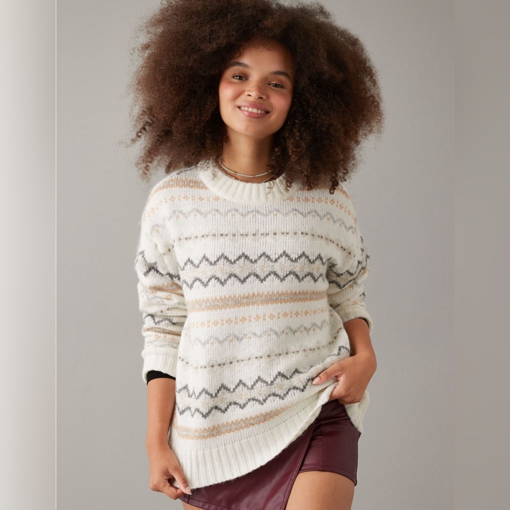 🍦 American Eagle Outfitters AEO Fair Isle Chunky Knit Sweater Cream Small